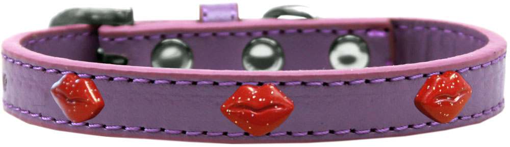 Red Glitter Lips Widget Dog Collar Lavender Size 18